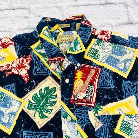 Natural Issue Wrinkle Free Hawaiian Button Up Shirt XL Dark Blue Short Sleeve - Picture 2 of 8